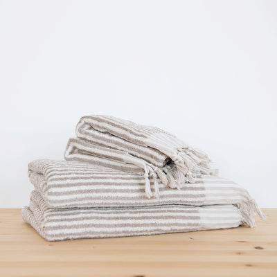 Hand-loomed Turkish Cotton Towel - Taupe Stripes