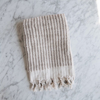 Hand-loomed Turkish Cotton Towel - Taupe Stripes