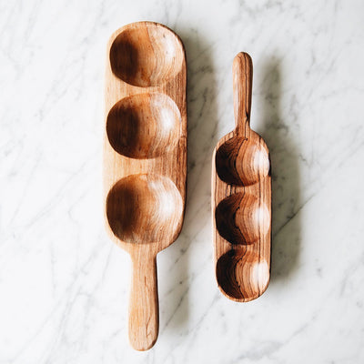Wild Olive Wood Triple Well Serving Trays