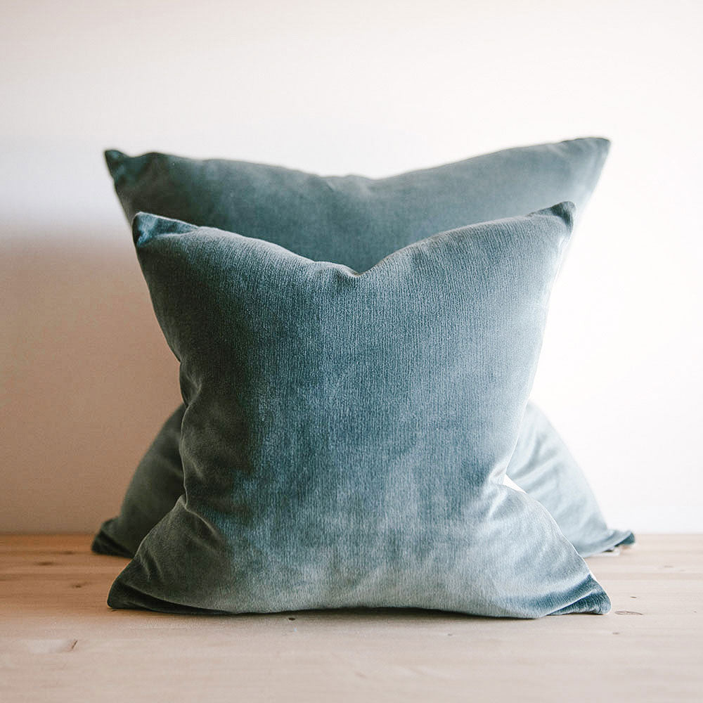Linen & Velvet Pillow - Sapphire