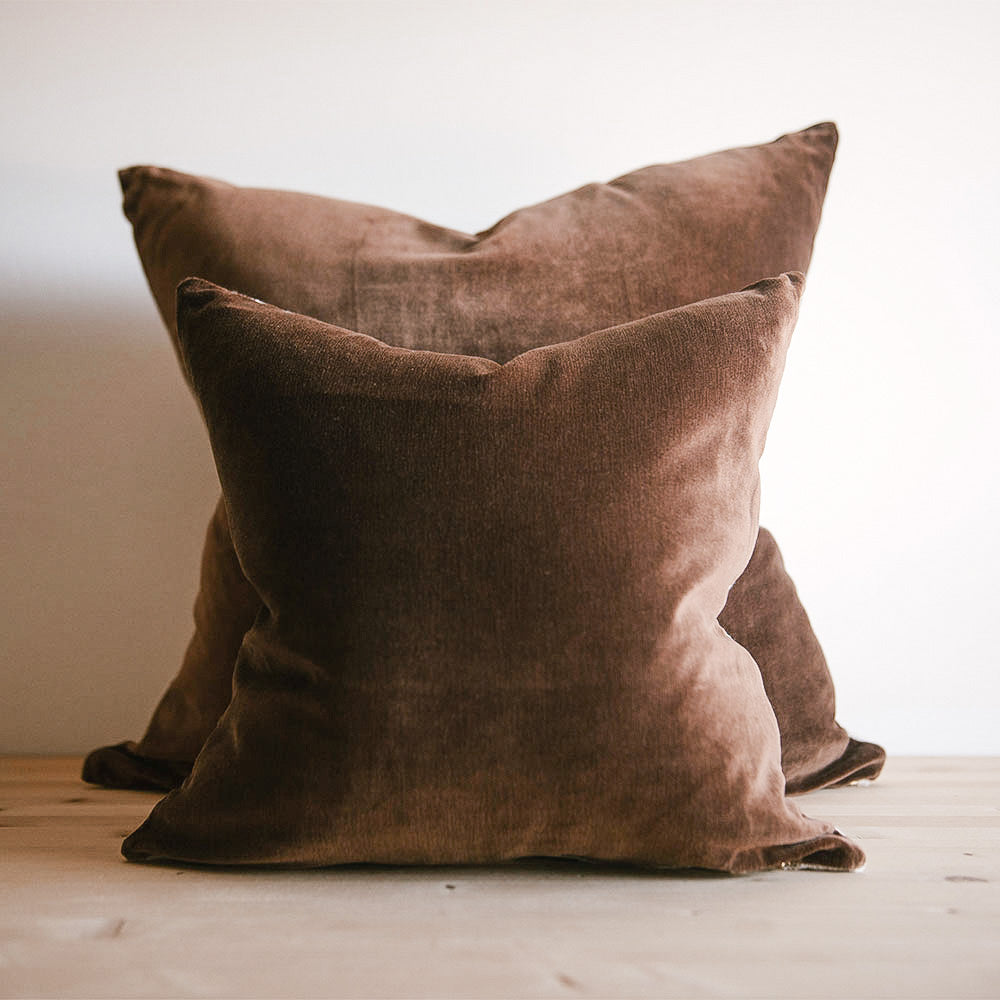 Linen & Velvet Pillow - Walnut