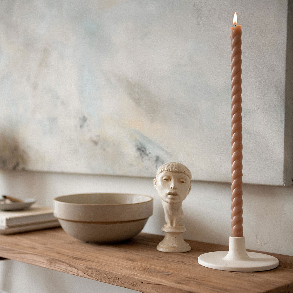 Ceramic Taper Candlestick - Wide - White
