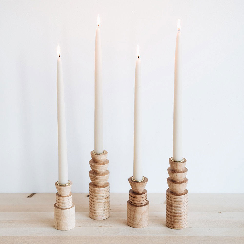 Hand-turned Wood Candlestick Holder Set