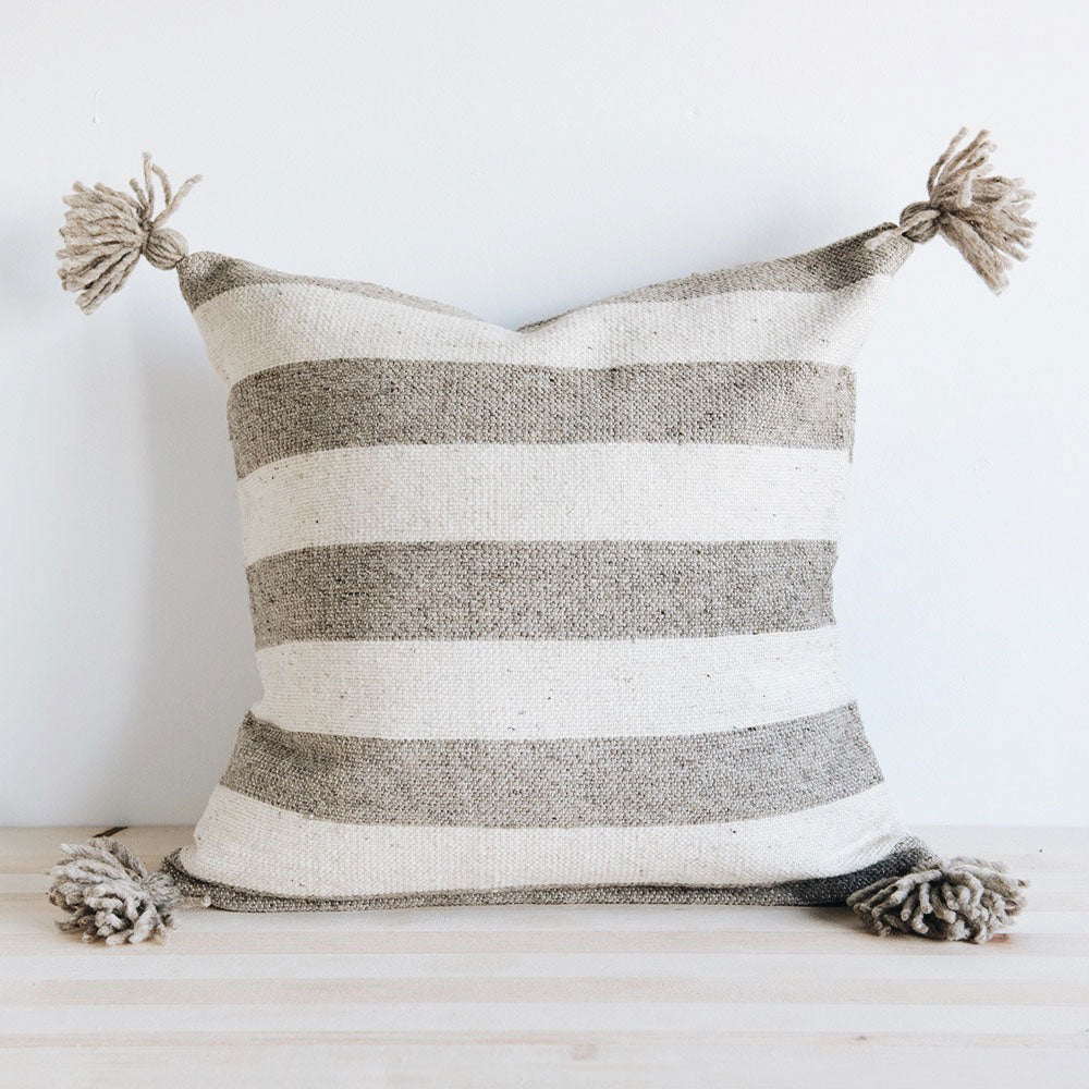 Wool Throw Pillow Cover - Grey Stripes